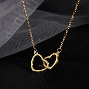 3for$20 1pc Women's Double Heart Design Interlocking Love Shaped Alloy Necklace